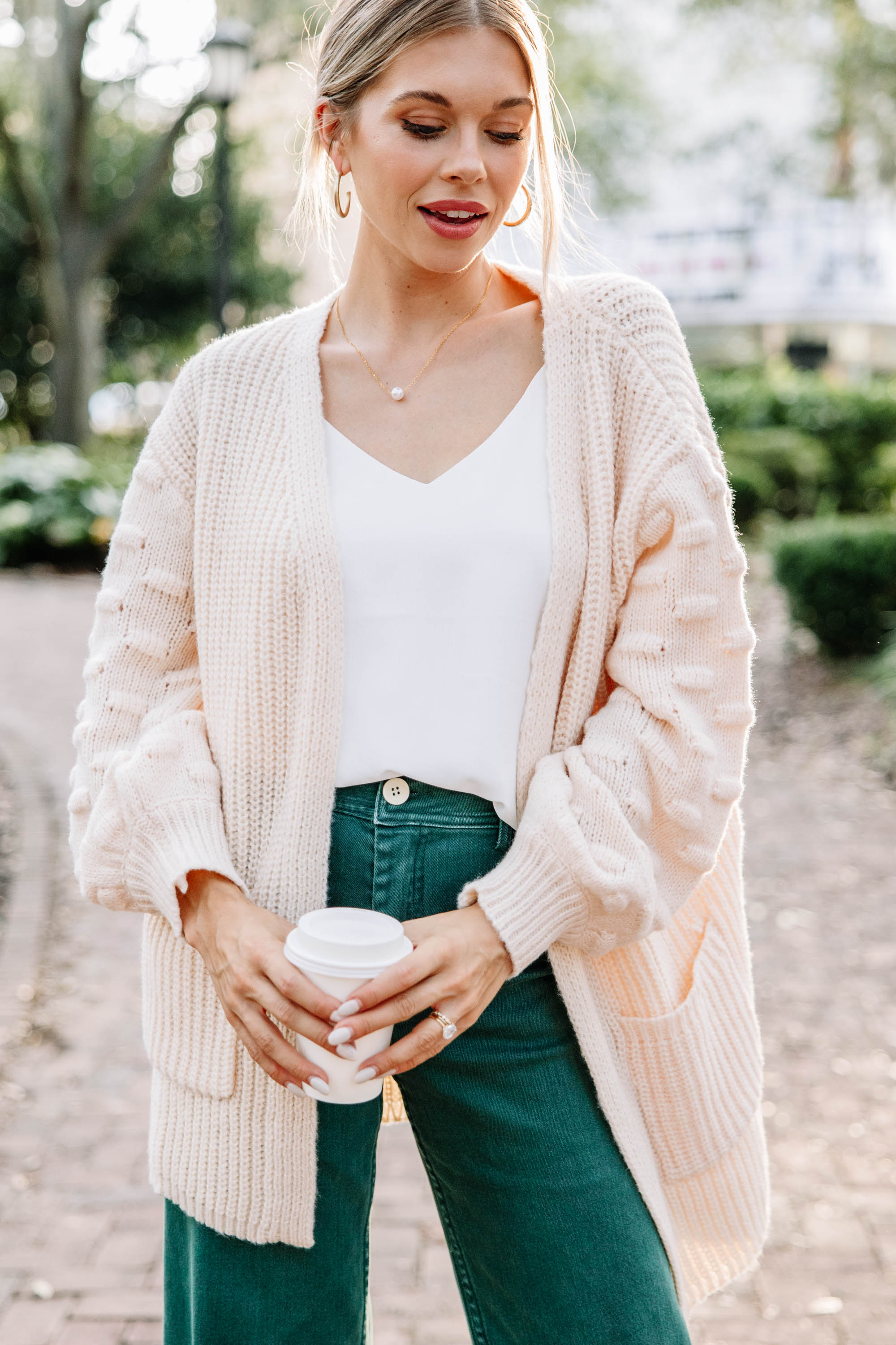 Make Your Day Cream White Pompom Cardigan