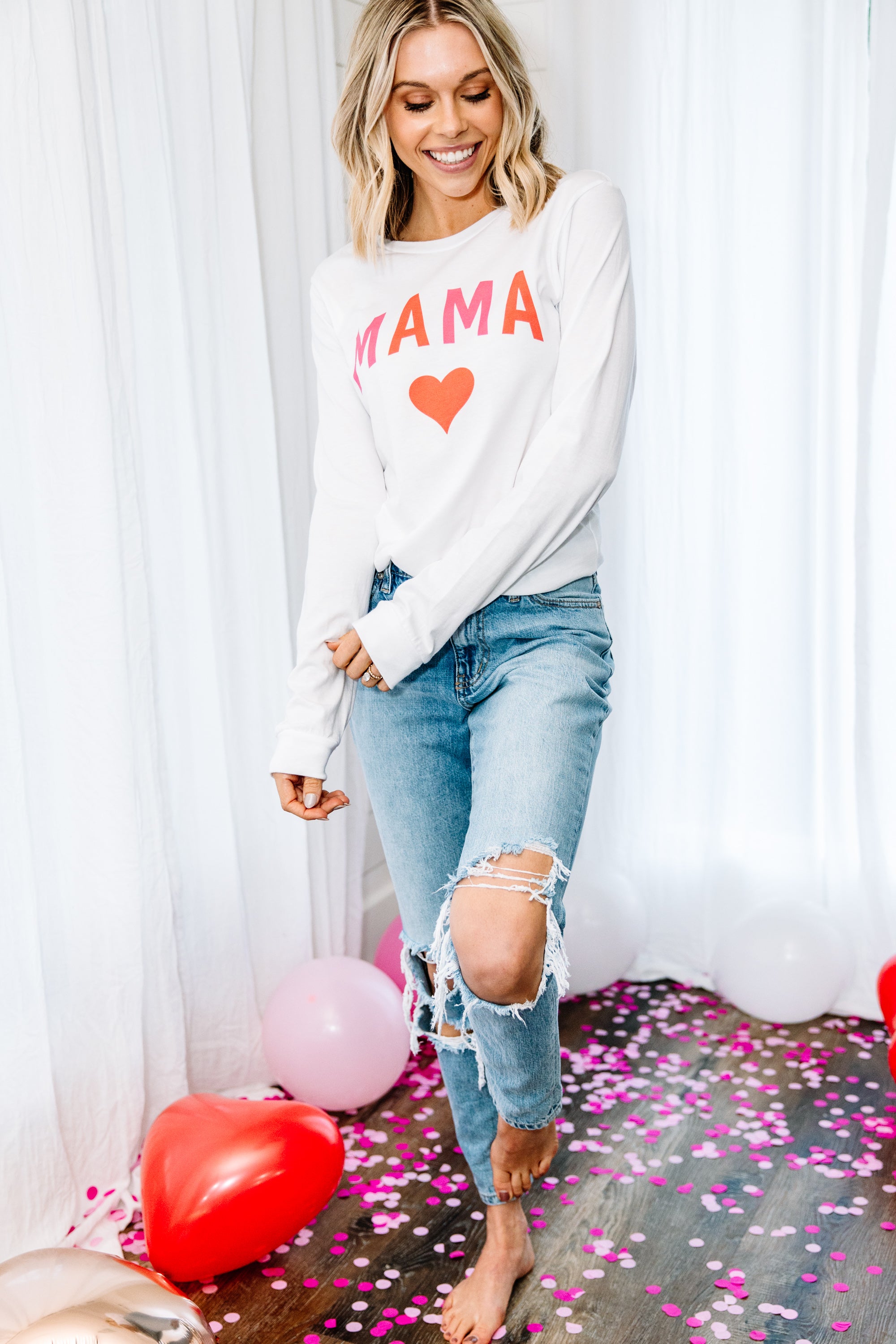 Mama Love White Graphic L/S Tee