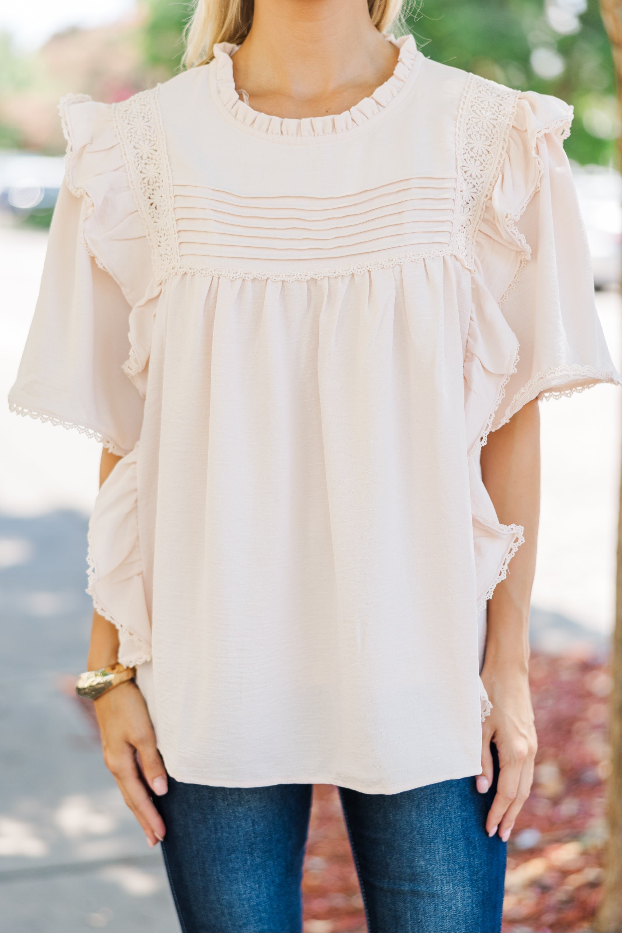 Step It Up Natural White Ruffled Blouse