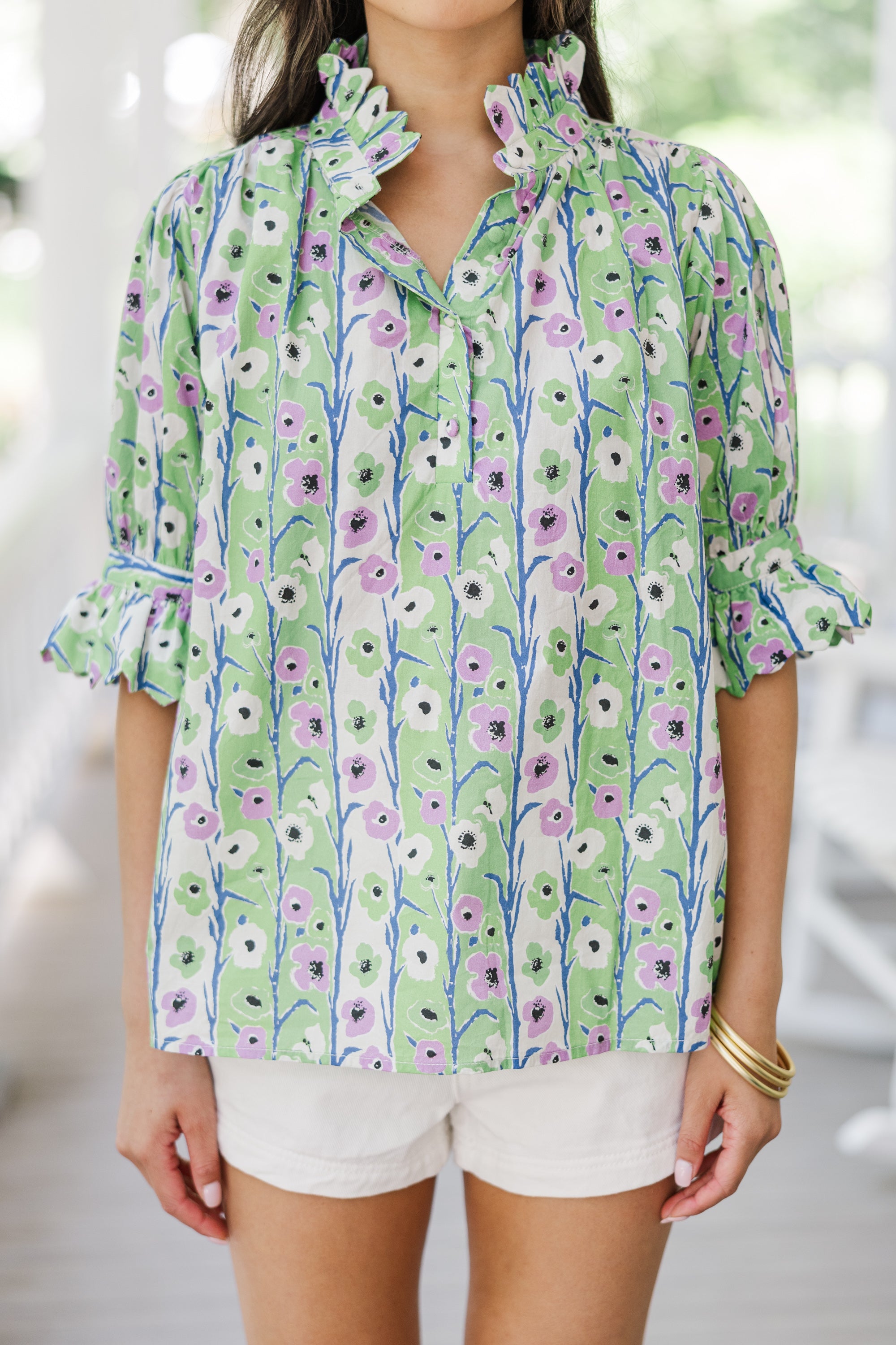 Find You There Green Ditsy Floral Blouse