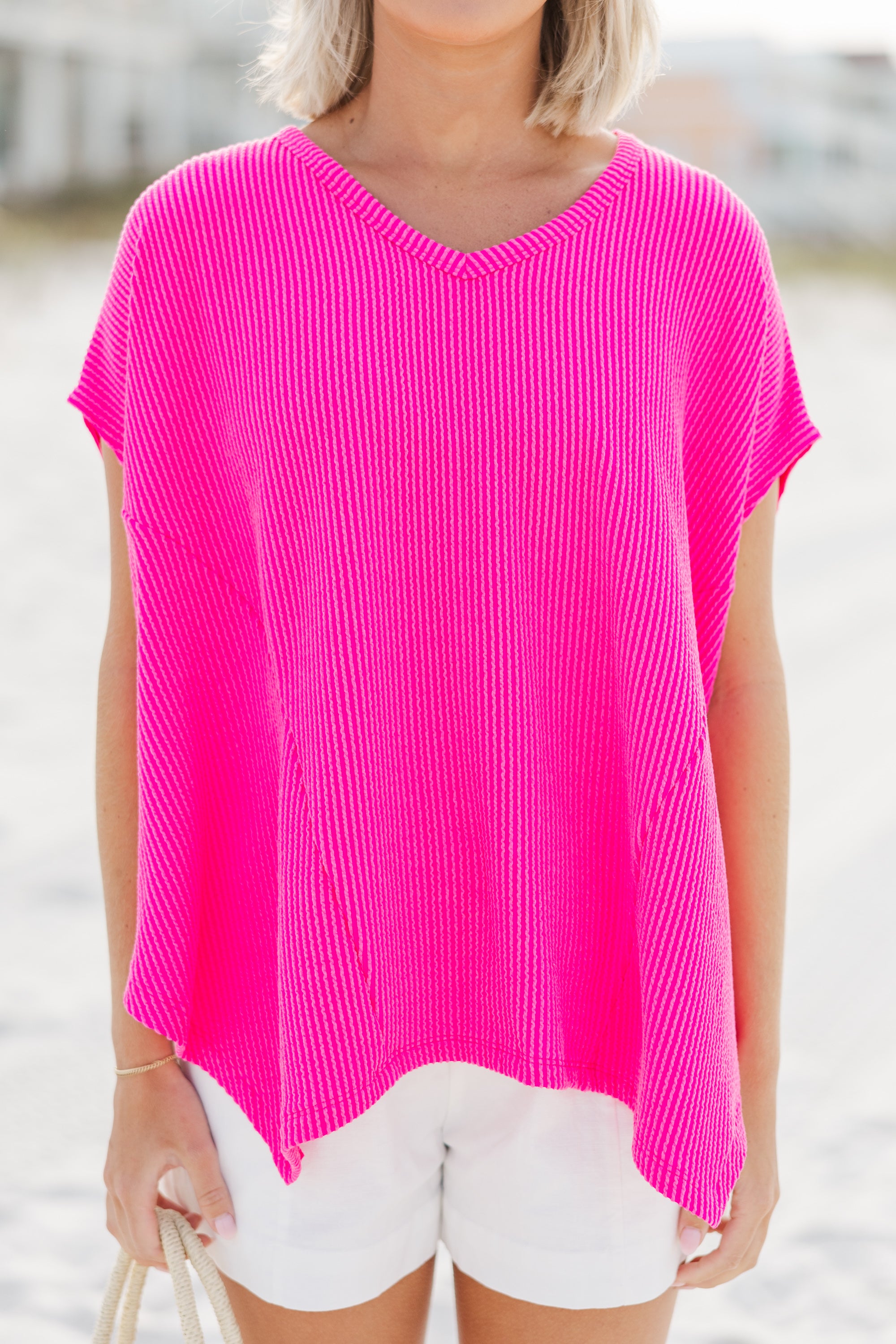 Just The Thing Fuchsia Pink Ribbed Top