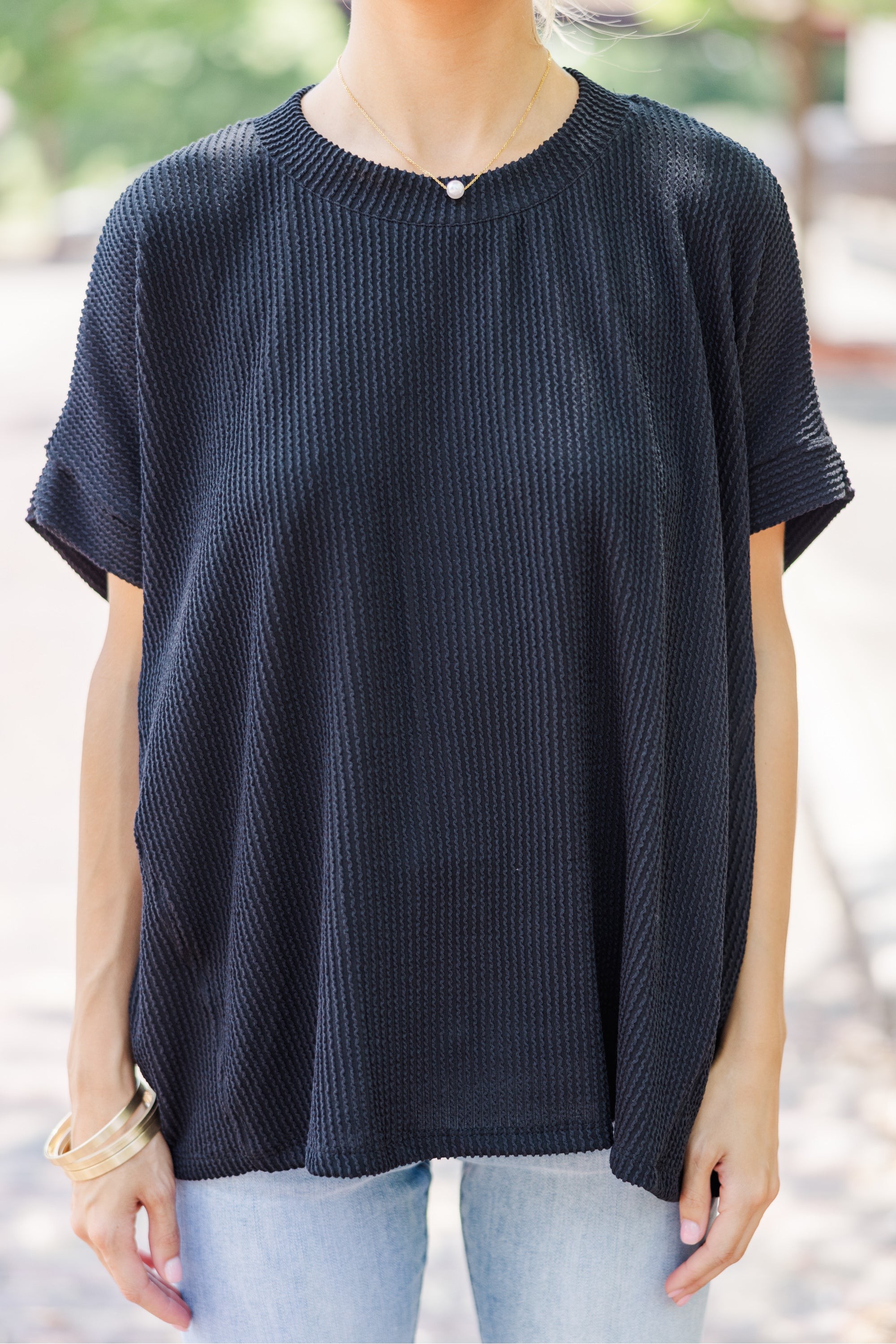 Catch On Black Ribbed Top