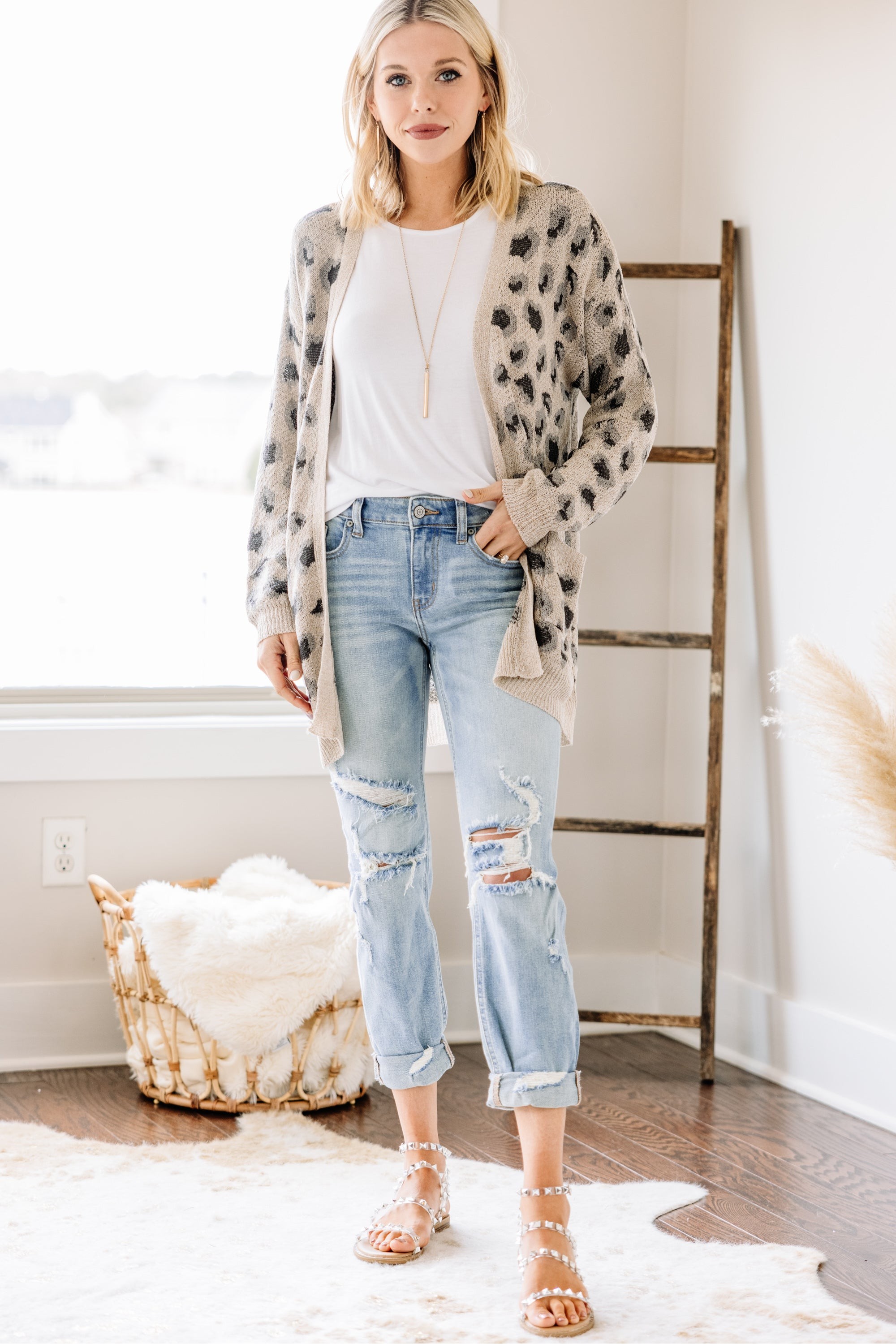 Let's Get Crazy Taupe Gray Leopard Cardigan