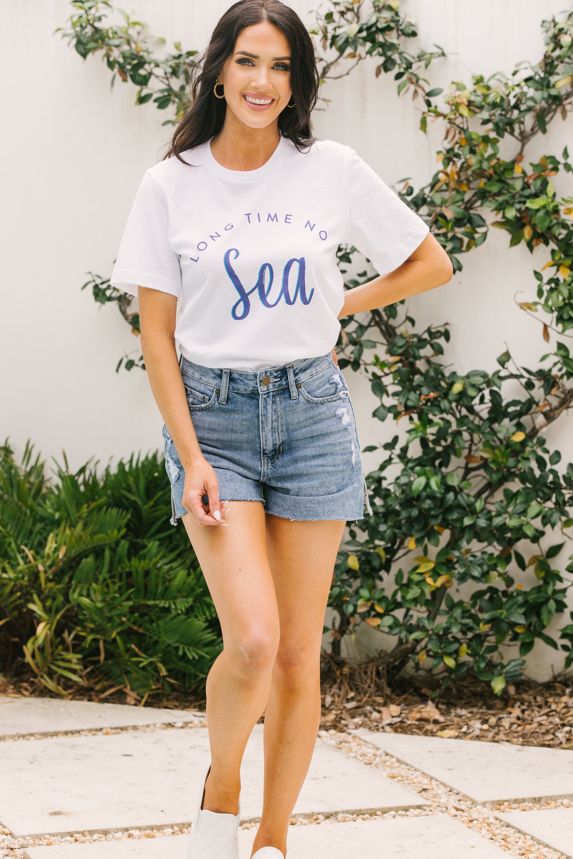 Long Time No Sea White Graphic Tee